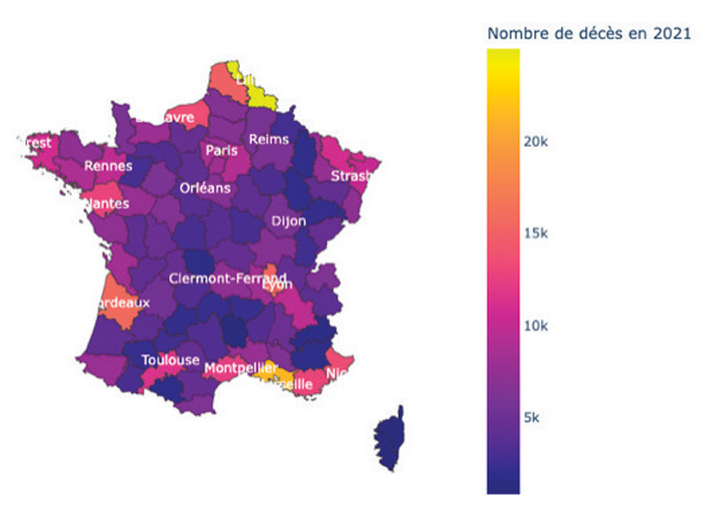 Nombre de décès par département en 2021